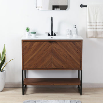 Juhl Chevron-Front Modern Minimalist 2-Shelf Bath Vanity Cabinet Only (Sink Basin Not Included)